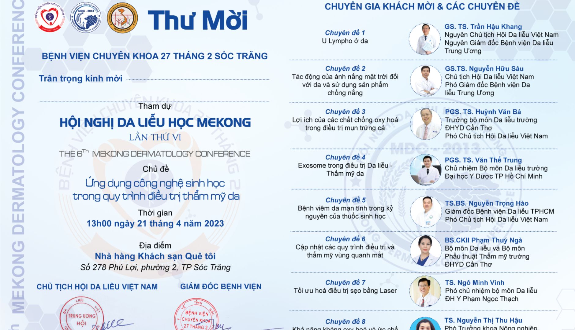 Thông báo số 1 hội nghị da liễu học mekong lần thứ VI tại Sóc Trăng 